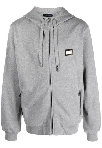 Dolce & Gabbana logo-plaque cotton hoodie - Grigio