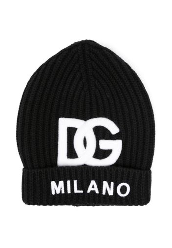 Dolce & Gabbana Kids raised-logo ribbed beanie - Nero