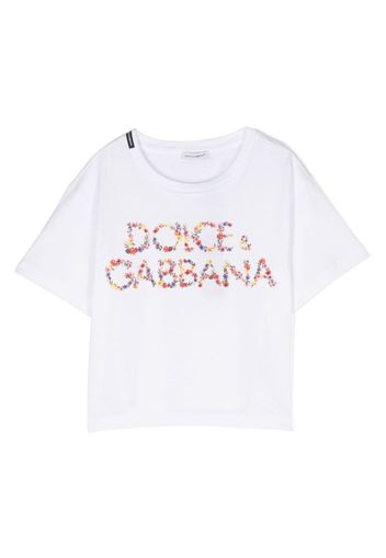 Dolce & Gabbana Kids floral logo-print cotton T-shirt - Bianco