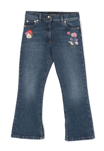 Dolce & Gabbana Kids floral-embroidered jeans - Blu