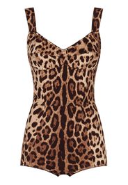 Leopard-print charmeuse bodysuit