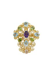 18kt yellow gold Pizzo filigree amethyst, aquamarines, peridots and morganite ring