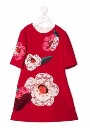 Dolce & Gabbana Kids floral-appliqué A-line dress - Rosso