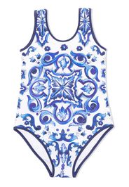 Dolce & Gabbana Kids Majolica-print swimsuit - Blu