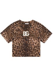 Dolce & Gabbana Kids leopard-print cotton T-shirt - Marrone