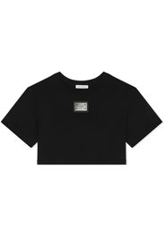 Dolce & Gabbana Kids T-shirt crop con placca logo - Nero