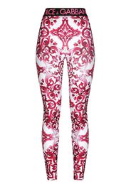 Dolce & Gabbana LEGGINGS IN JERSEY STAMPA MAIOLICA - Bianco