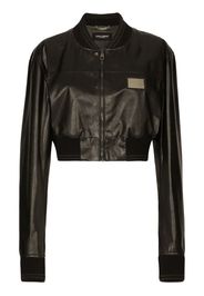 Dolce & Gabbana logo-plaque cropped leather jacket - Nero