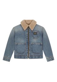 Dolce & Gabbana Kids Giacca denim con colletto in shearling - Blu