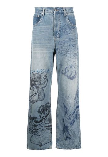 DOMREBEL graphic-print straight-leg jeans - Blu