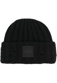 DONDUP logo-patch knit beanie - Nero