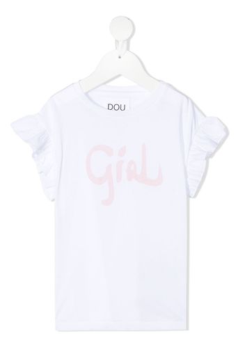 Douuod Kids slogan-print ruffled T-shirt - Bianco