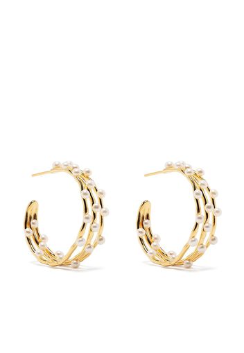 DOWER AND HALL pearl triple-row hoop earrings - Oro