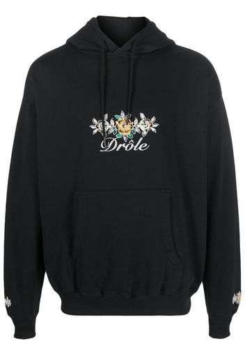 Drôle De Monsieur logo-embroidery cotton hoodie - Nero