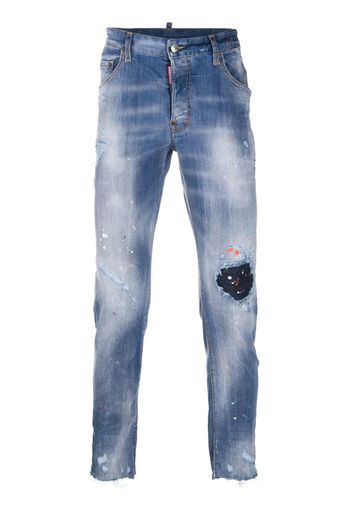 splash print distressed jeans