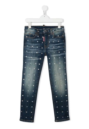 Dsquared2 Kids Jeans con effetto schiarito Swaroski Crystal - Blu