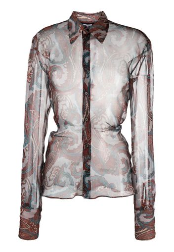 Dsquared2 Camicia semi trasparente con stampa paisley - Marrone