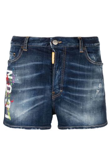 Dsquared2 Icon paint-splatter denim shorts - Blu