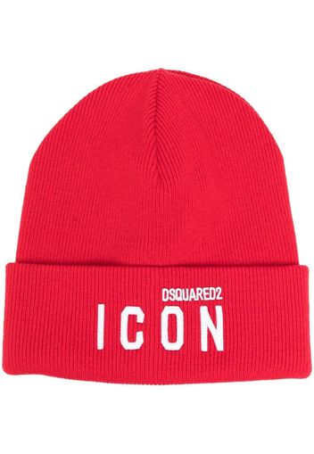 Dsquared2 logo-appliqué wool beanie - Rosso