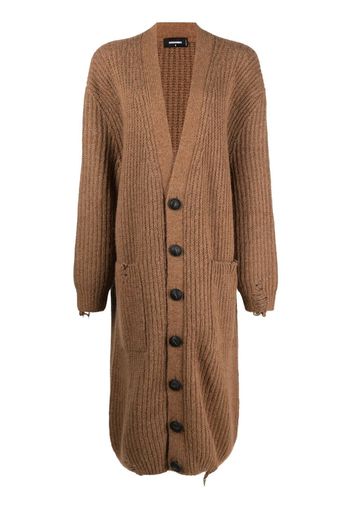 Dsquared2 extra-long distressed knitted cardigan - Marrone