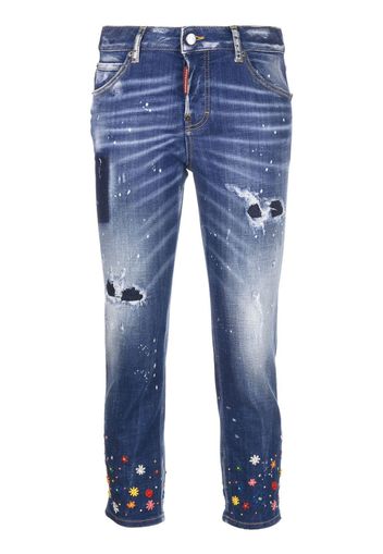 Dsquared2 floral-embroidered skinny jeans - Blu