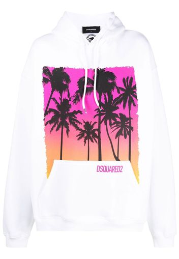 Dsquared2 palm-tree print cotton hoodie - Bianco