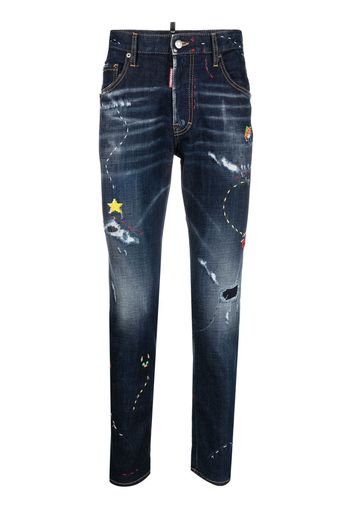 Dsquared2 illustrated distressed skinny jeans - Blu