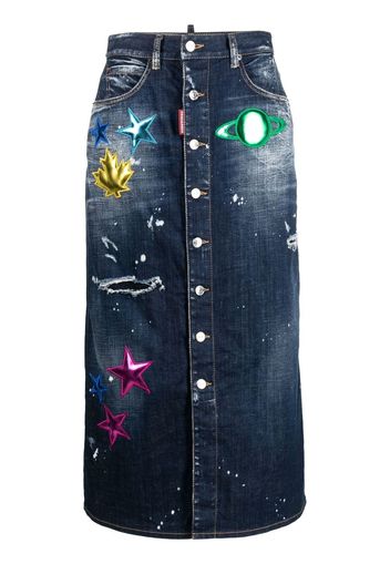 Dsquared2 distressed patch-detail denim skirt - Blu