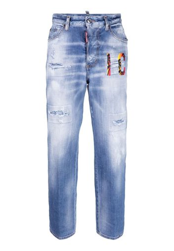 Dsquared2 logo printed cropped jeans - Blu