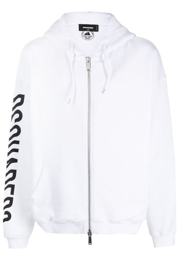 Dsquared2 logo print zip-up hoodie - Bianco