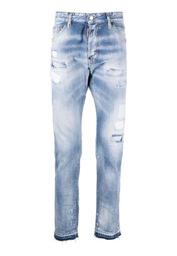 Dsquared2 logo-patch distressed washed jeans - Blu