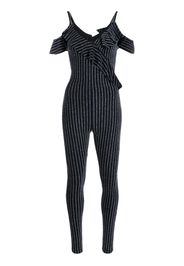 Dsquared2 ruffled glitter-stripes V-neck jumpsuit - Nero