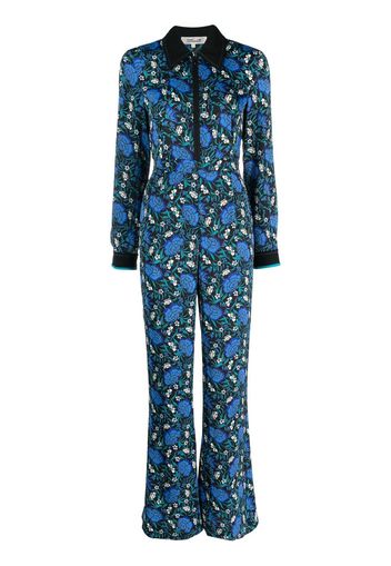 DVF Diane von Furstenberg floral print long sleeve jumpsuit - Nero