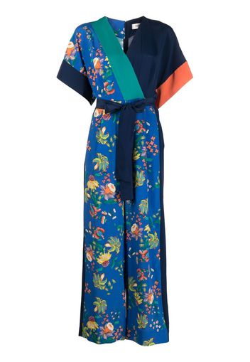 DVF Diane von Furstenberg floral-print belted-waist jumpsuit - Blu