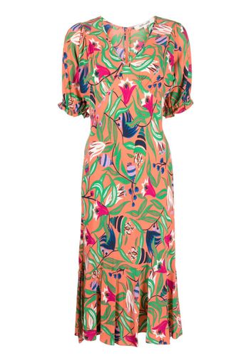 DVF Diane von Furstenberg floral-print fluted midi dress - Arancione