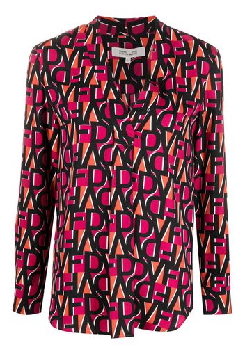 DVF Diane von Furstenberg monogram-print long-sleeve blouse - Rosa