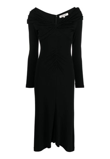 DVF Diane von Furstenberg ruched-detailing V-neck midi dress - Nero