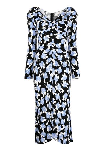 DVF Diane von Furstenberg floral-print V-neck dress - Nero