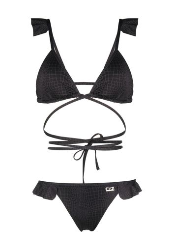 Ea7 Emporio Armani ruffled animal-print bikini set - Nero