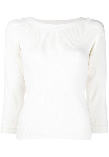 Edward Achour Paris button-sleeve wide neck top - Bianco