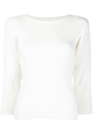 Edward Achour Paris button-sleeve wide neck top - Bianco