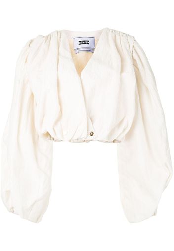 shirred detachable sleeve jacket