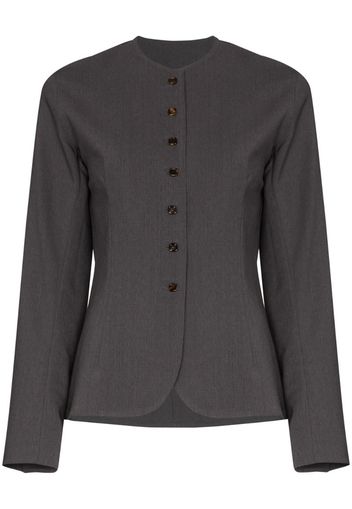 collarless single-breasted wool blazer