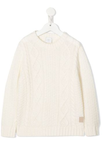 Eleventy Kids Aran-knit crew-neck jumper - Bianco