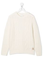 Eleventy Kids Aran-knit crew-neck jumper - Bianco