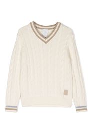 Eleventy Kids cable-knit stripe-trim jumper - Toni neutri