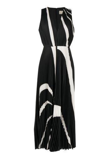 Elie Saab graphic-print pleated long dress - Nero