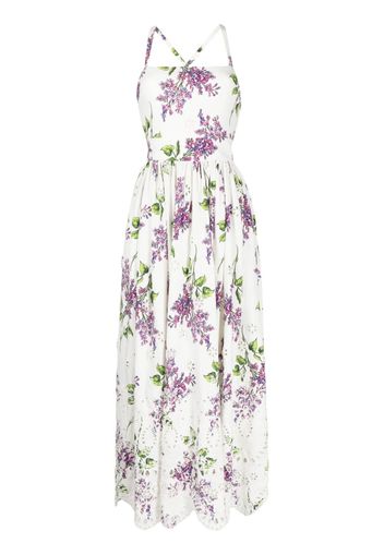 Elie Saab Abito midi Cady a fiori - Bianco