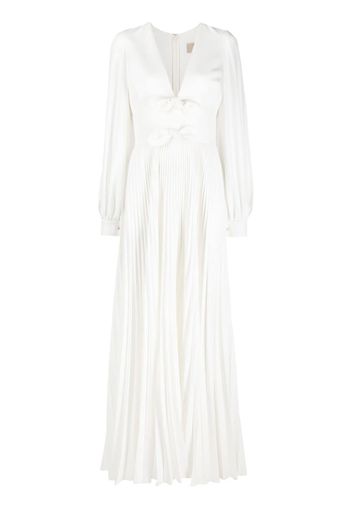 Elie Saab long-sleeve pleated silk gown - Bianco