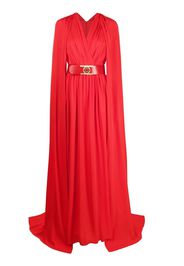 Elie Saab belted cape-effect silk gown - Rosso